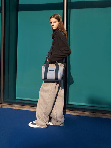 Kay Striped Tote Bag, Blue, hi-res