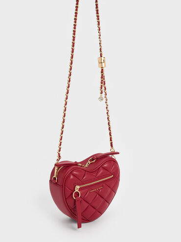 Philomena Quilted Heart Crossbody Bag, Red, hi-res