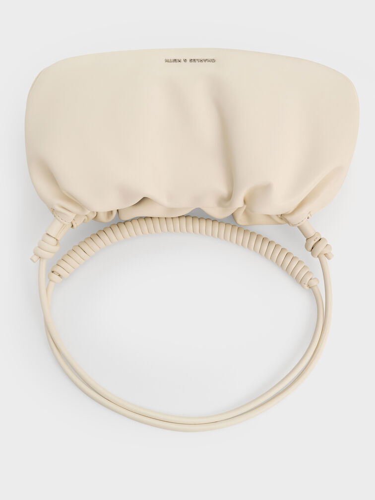 Lorelai Ruched Knotted-Strap Shoulder Bag, Cream, hi-res