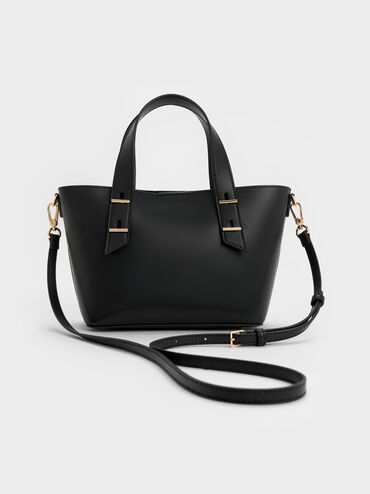 กระเป๋าโท้ทมินิพร้อมหูจับแบบคู่รุ่น Shania, สีดำ, hi-res