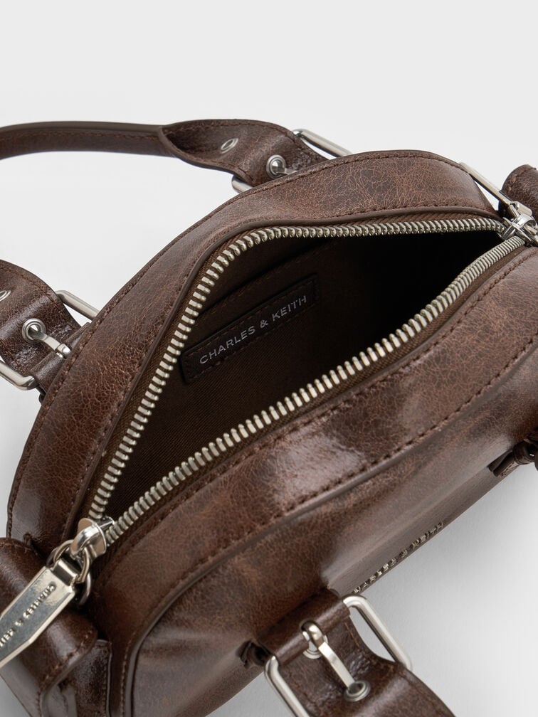 Blaise Buckle-Strap Side-Pocket Bowling Bag, Distressed Coffee, hi-res