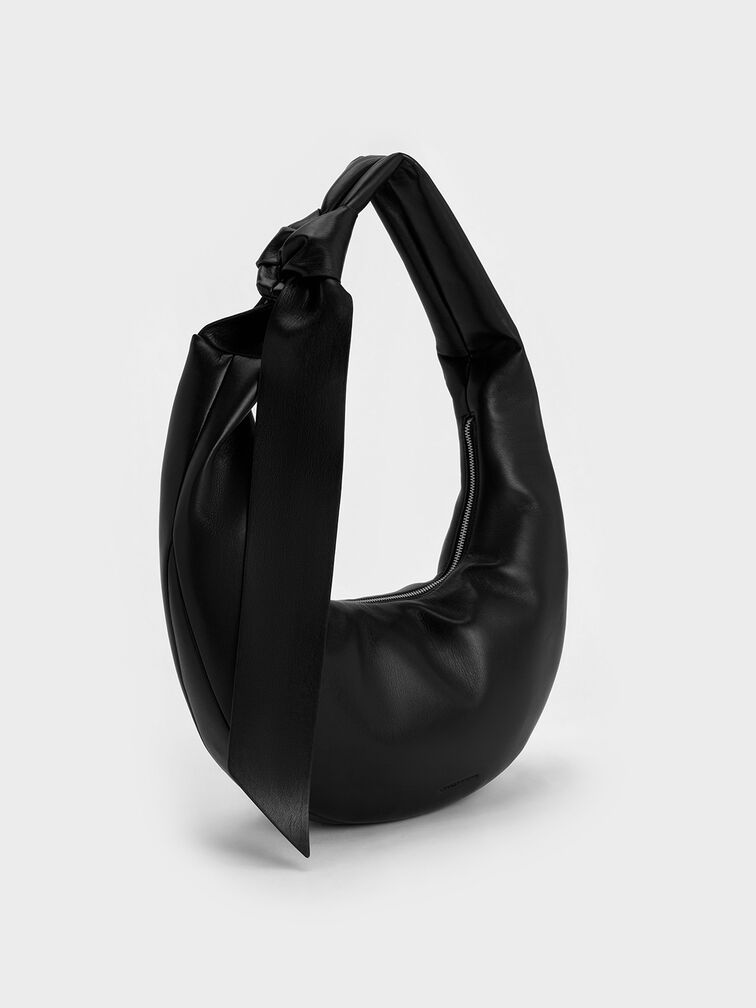 Toni Knotted Crescent Hobo Bag, Noir, hi-res