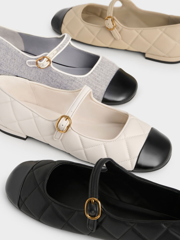 Cap-Toe Quilted Mary Janes, Black, hi-res