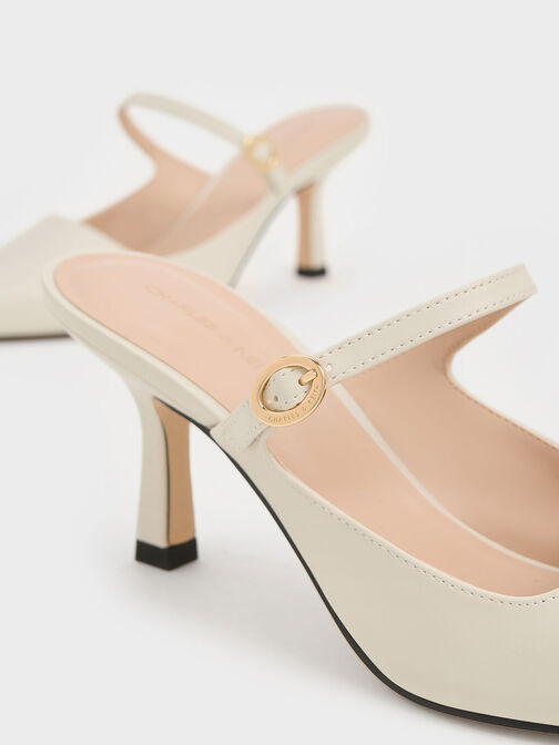 Buckle-Strap Heeled Mules, สีชอล์ค, hi-res