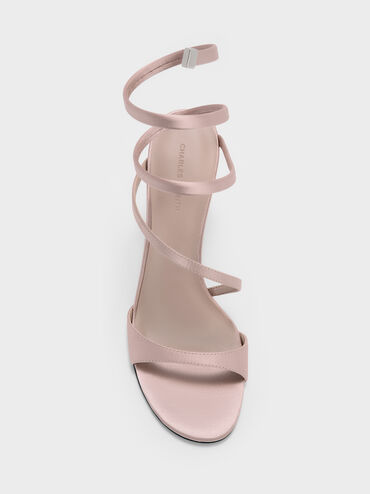 Emila Satin Wraparound Heeled Sandals, Light Pink, hi-res