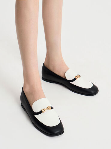 Metallic Accent Two-Tone Round-Toe Loafers, สีมัลติ, hi-res