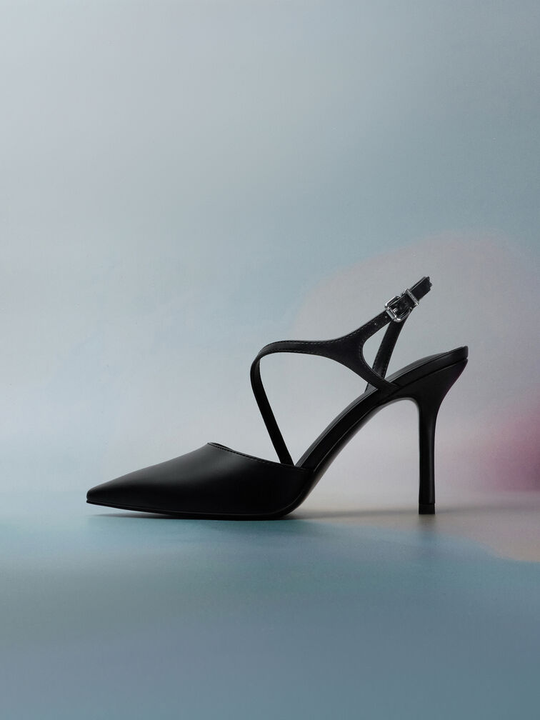 Cordelia Pointed Slingback Pumps, Black, hi-res