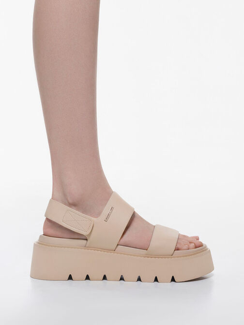 Chunky Flatform Sandals, สีเบจ, hi-res