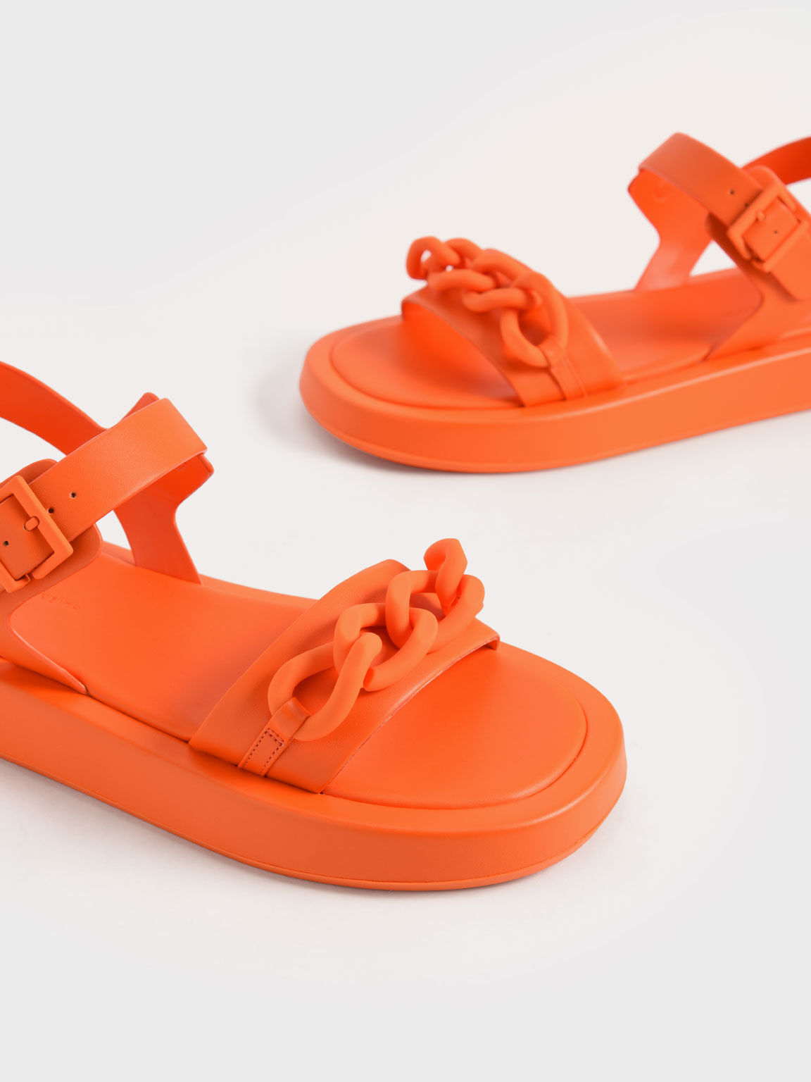 Chunky Chain-Link Ankle-Strap Padded Sandals, Orange, hi-res