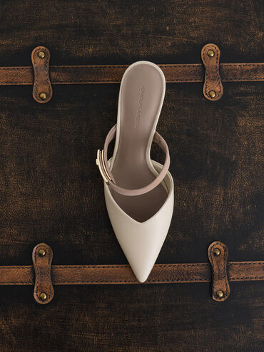 Lando Pointed-Toe Metallic-Buckle Heeled Mules, Chalk, hi-res
