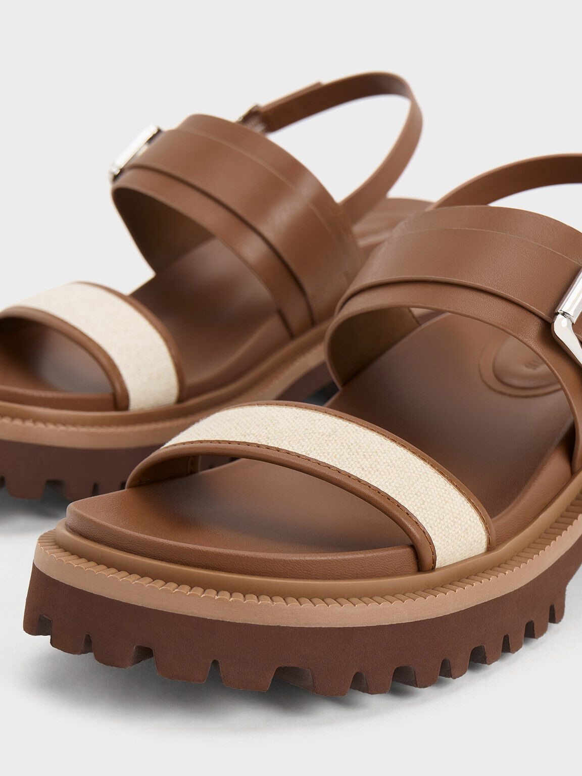 Caramel Buckled Platform Slingback Sandals CHARLES KEITH TH