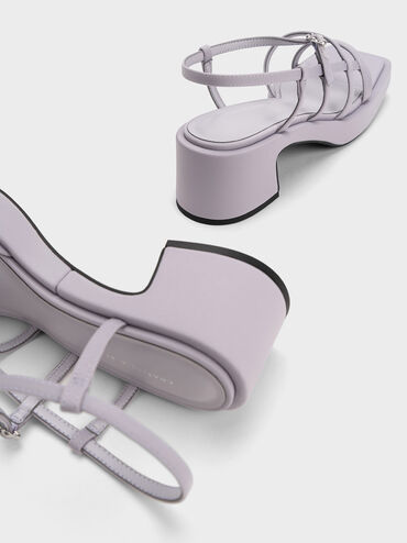 Flower-Buckle Strappy Sandals, สีไลแลค, hi-res