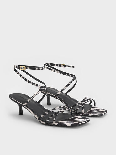 Zebra-Print Strappy Ankle-Strap Kitten-Heel Sandals, Animal Print Natural, hi-res