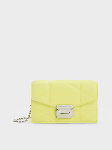 Blanche Chevron Chain-Strap Clutch, Butter, hi-res