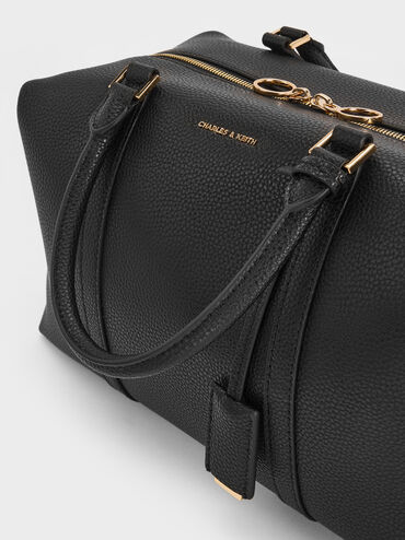 Chance Recycled Leather Bowling Bag, Black, hi-res