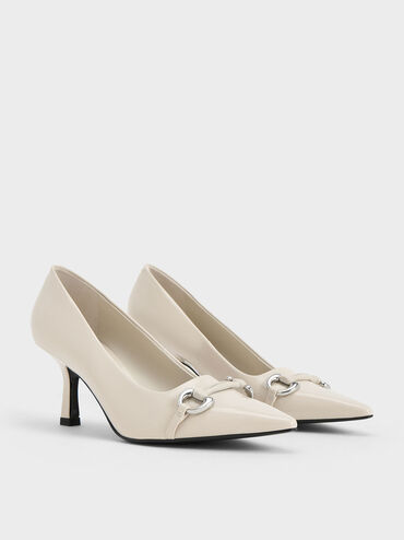 Metallic Accent Kitten-Heel Pointed-Toe Pumps, Chalk, hi-res