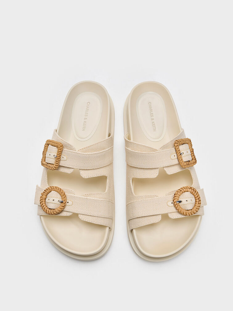 Woven-Buckle Double-Strap Sandals, Chalk, hi-res