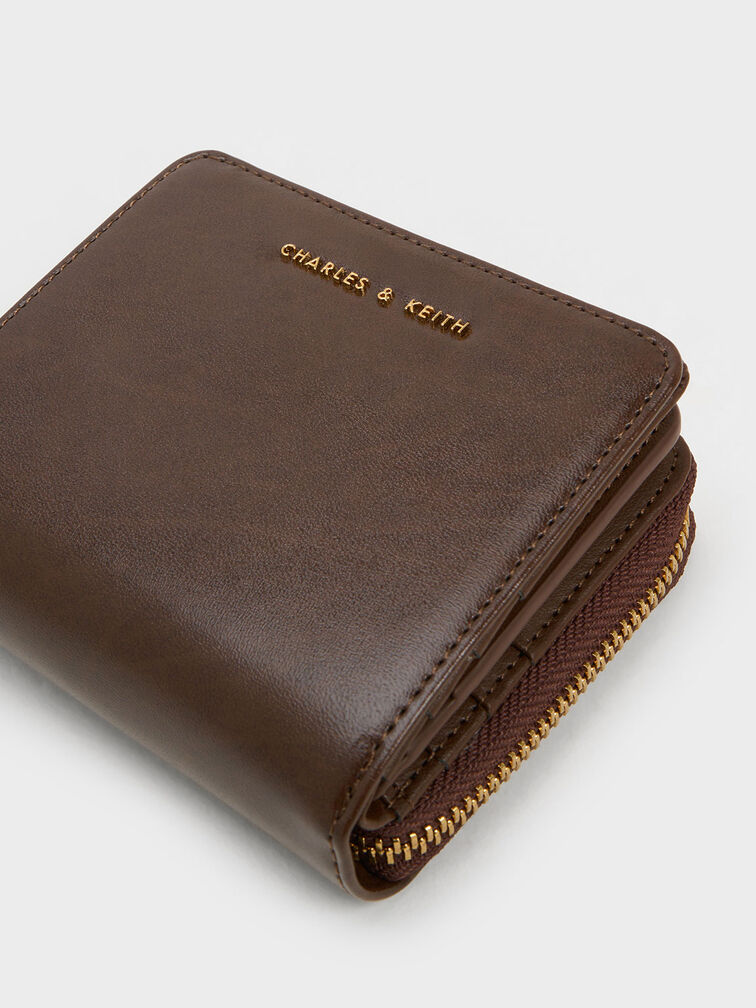 Zip-Around Small Wallet, Dark Brown, hi-res