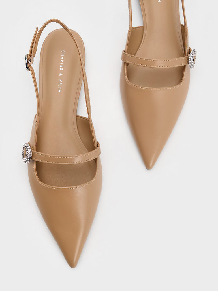 Crystal-Embellished Slingback Flats, สีคาเมล, hi-res