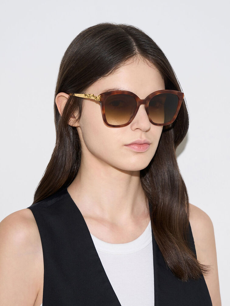 Oversized Square Acetate Sunglasses, สีลายกระ, hi-res