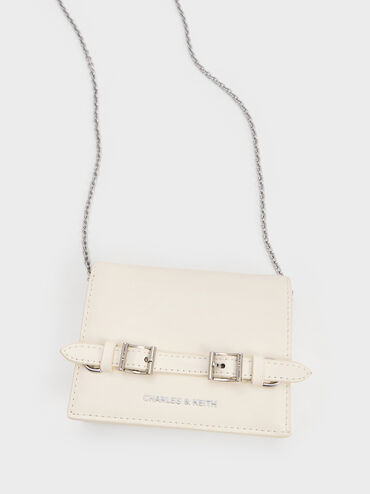 กระเป๋าสตางค์ใบสั้นพร้อมหูจับแบบโซ่รุ่น Sloane, สีครีม, hi-res