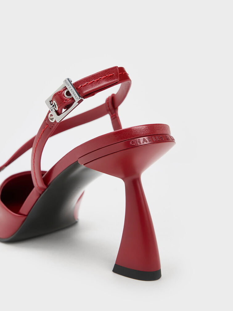 Asymmetric Curved Heel Slingback Pumps, , hi-res
