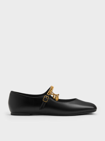 Double-Chain Charm Mary Jane Flats, Black, hi-res