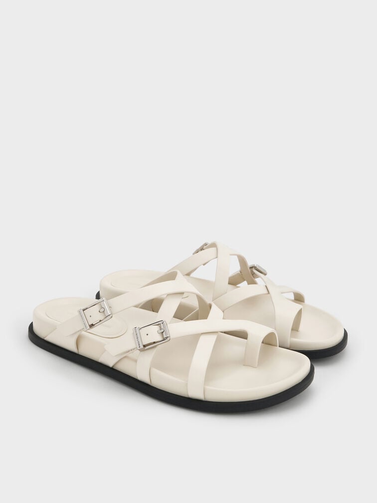 รองเท้าแตะดีไซน์สายไขว้คล้องนิ้วเท้า, สีชอล์ค, hi-res