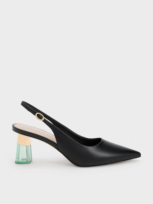 See-Through Trapeze Heel Slingback Pumps, , hi-res