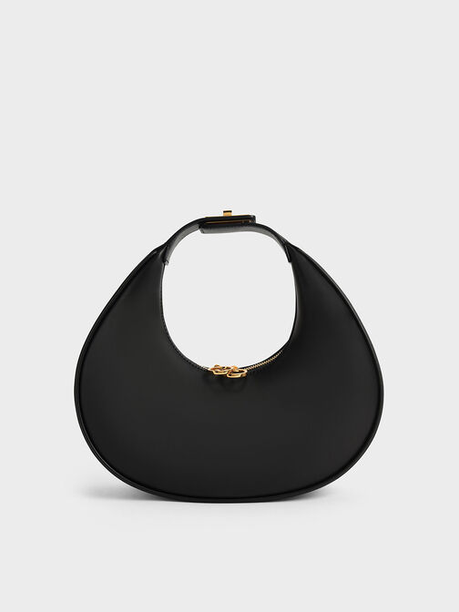 Crescent Hobo Bag, Black, hi-res