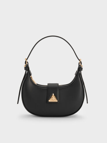 Trice Belted Metallic-Accent Shoulder Bag, Black, hi-res