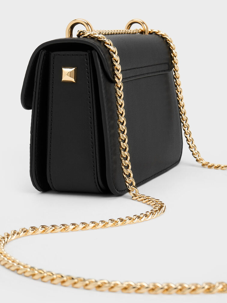 Quilted Push-Lock Chain-Handle Bag, , hi-res