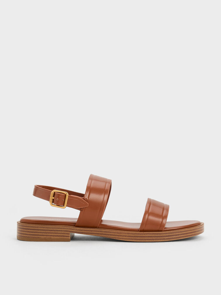 Buckled Double Strap Sandals, สีคอนยัค, hi-res
