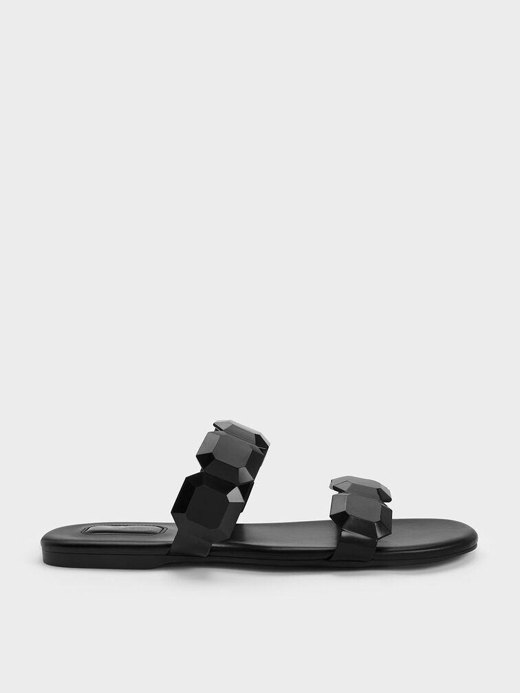 Gem-Strap Slide Sandals, สีดำ, hi-res