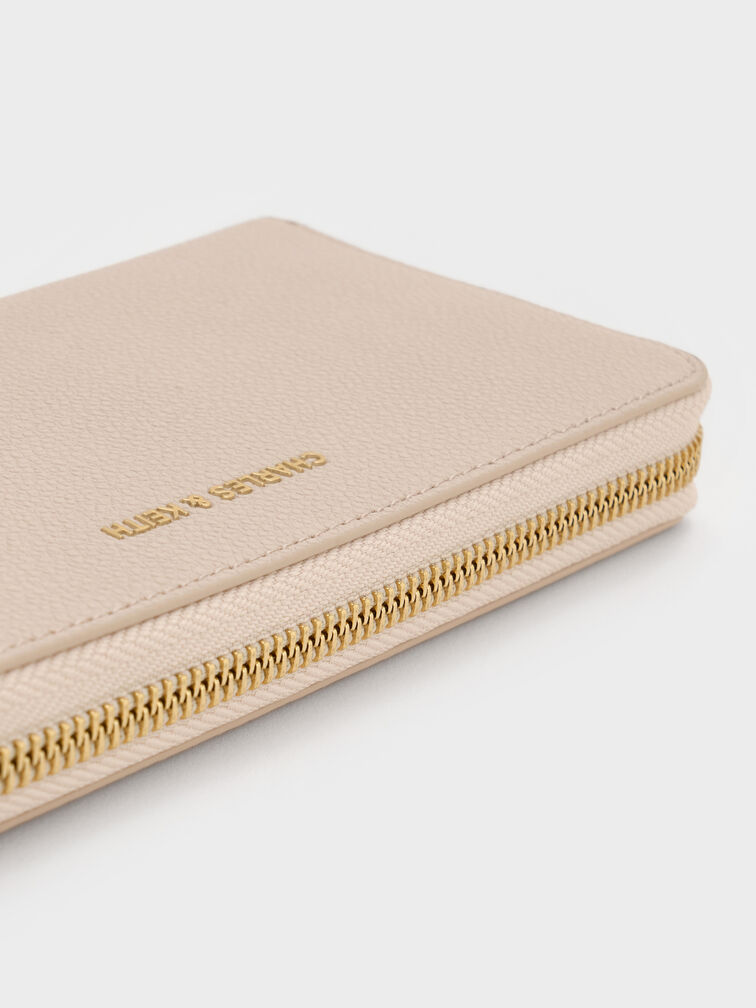 กระเป๋าสตางค์ใบยาวดีไซน์ที่ปิดแบบซิปรอบรุ่น Dulcie, สีโอ๊ต, hi-res