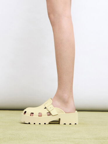 Mae Buckled Platform Mules, สีบัตเตอร์, hi-res