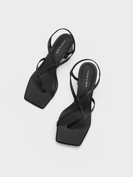Asymmetric Interwoven Thong Sandals, สีดำ, hi-res