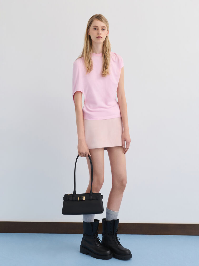 กระเป๋าสะพายไหล่หนังแท้ตกแต่งสายเข็มขัดรุ่น Jody, สีดำ, hi-res