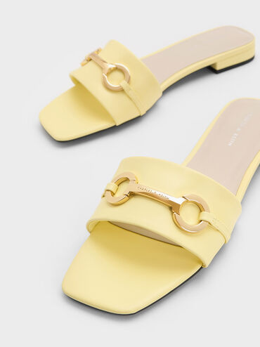 Metallic Bar Slide Sandals, Yellow, hi-res