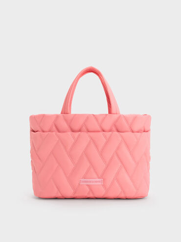 Nylon Chevron Boxy Tote Bag, Guava Pink, hi-res