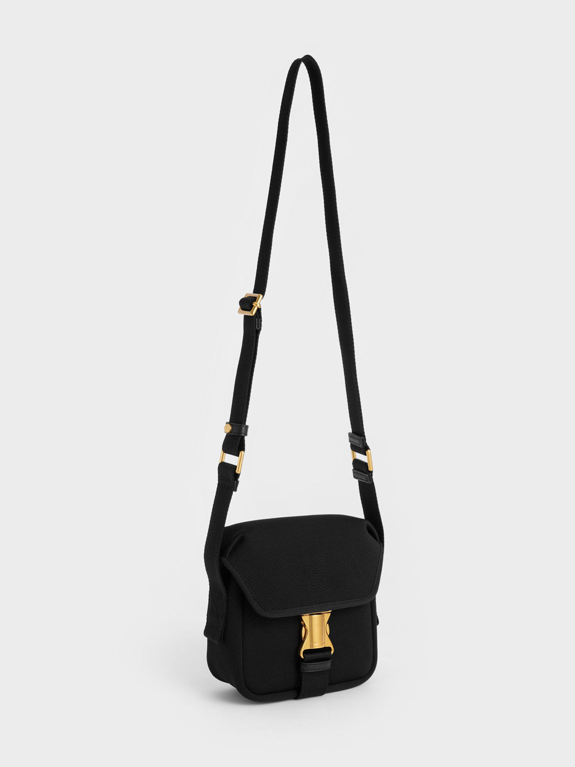 Black Knit & Nylon Metallic Buckle Mini Crossbody Bag - CHARLES 