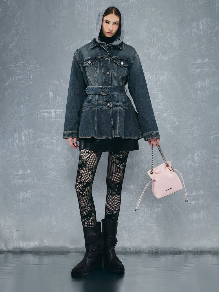 กระเป๋าสะพายข้างดีไซน์สายถักแบบคู่รุ่น Arya, สีคอตตอนแคนดี้พิงค์, hi-res