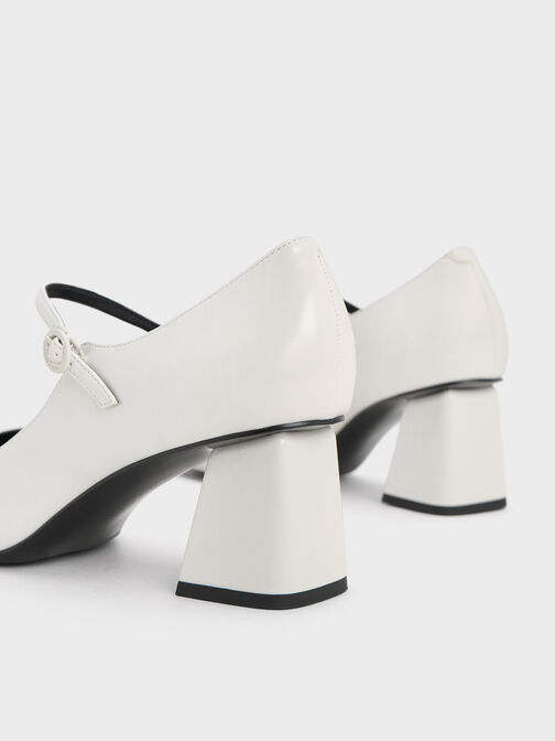 Pointed-Toe Mary Jane Pumps, White, hi-res