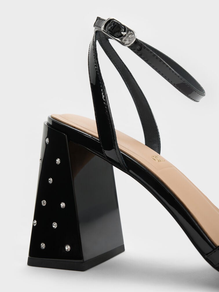 Emmaline Patent Leather Crystal Crossover Sandals, Black Patent, hi-res