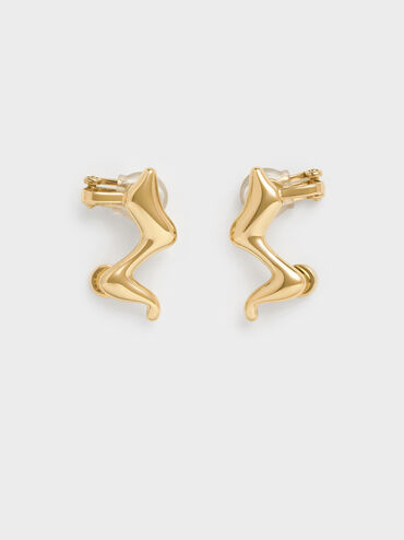 Emilia Wavy Stud Earrings, Gold, hi-res