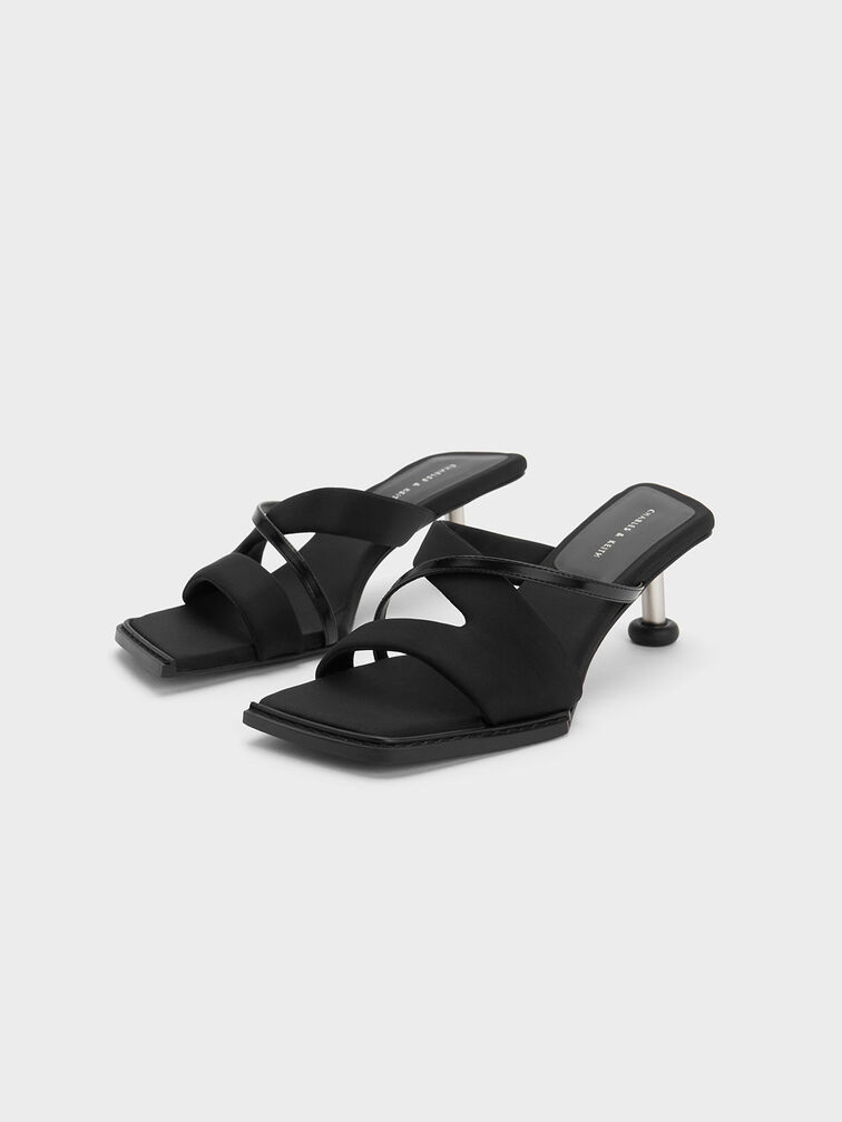 Crossover Sculptural Heel Sandals, สีดำ, hi-res