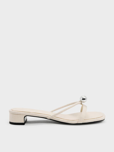 Georgie Linen Metal-Ball Heeled Sandals, Chalk, hi-res