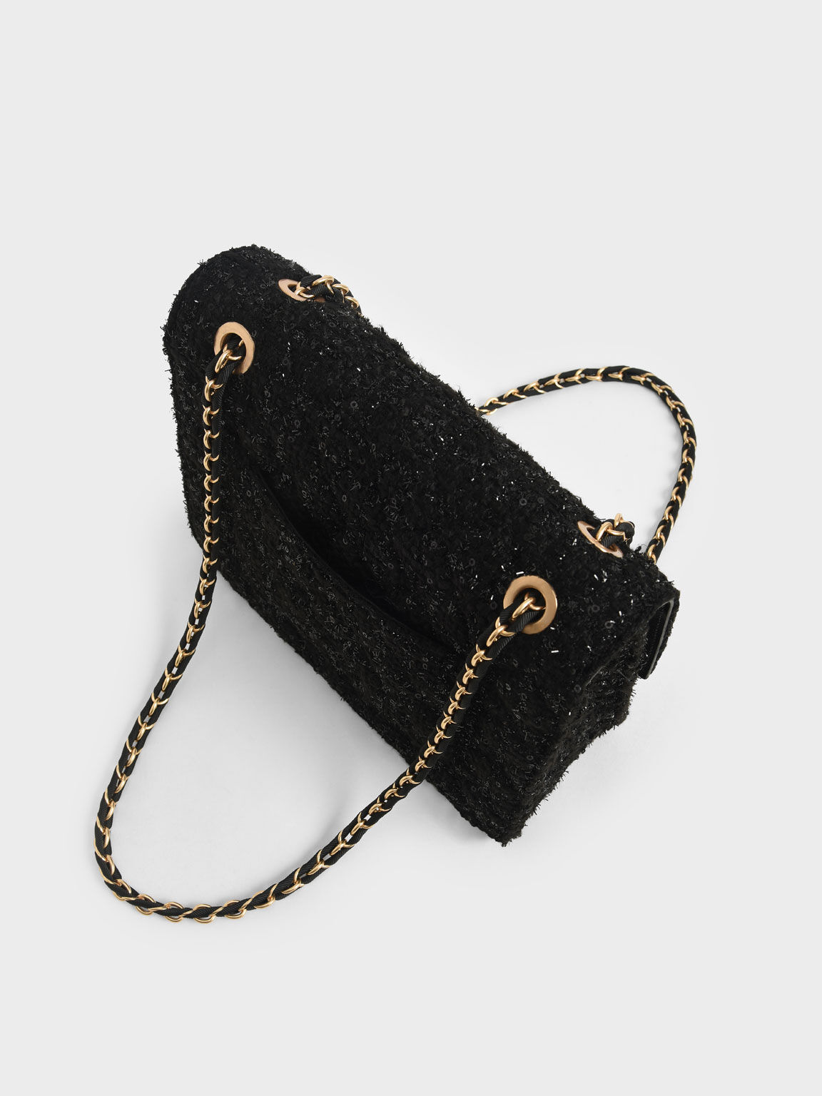 Tweed Chain Strap Bag, Black, hi-res