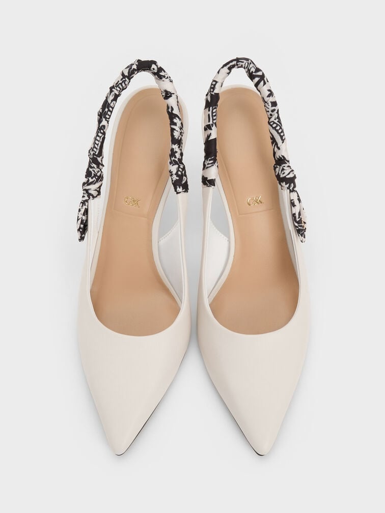 Tayari Leather Printed-Strap Slingback Pumps, Chalk, hi-res