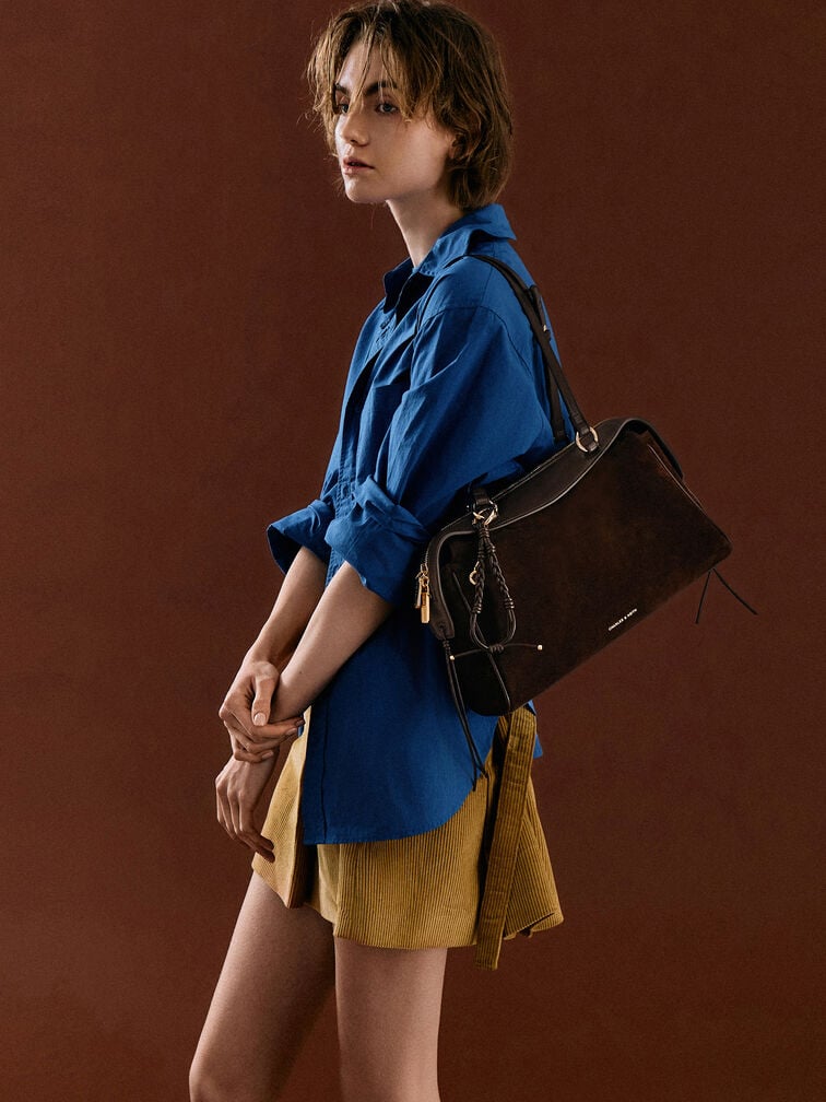 Haylen Braided-Charm Shoulder Bag, Espresso Brown, hi-res